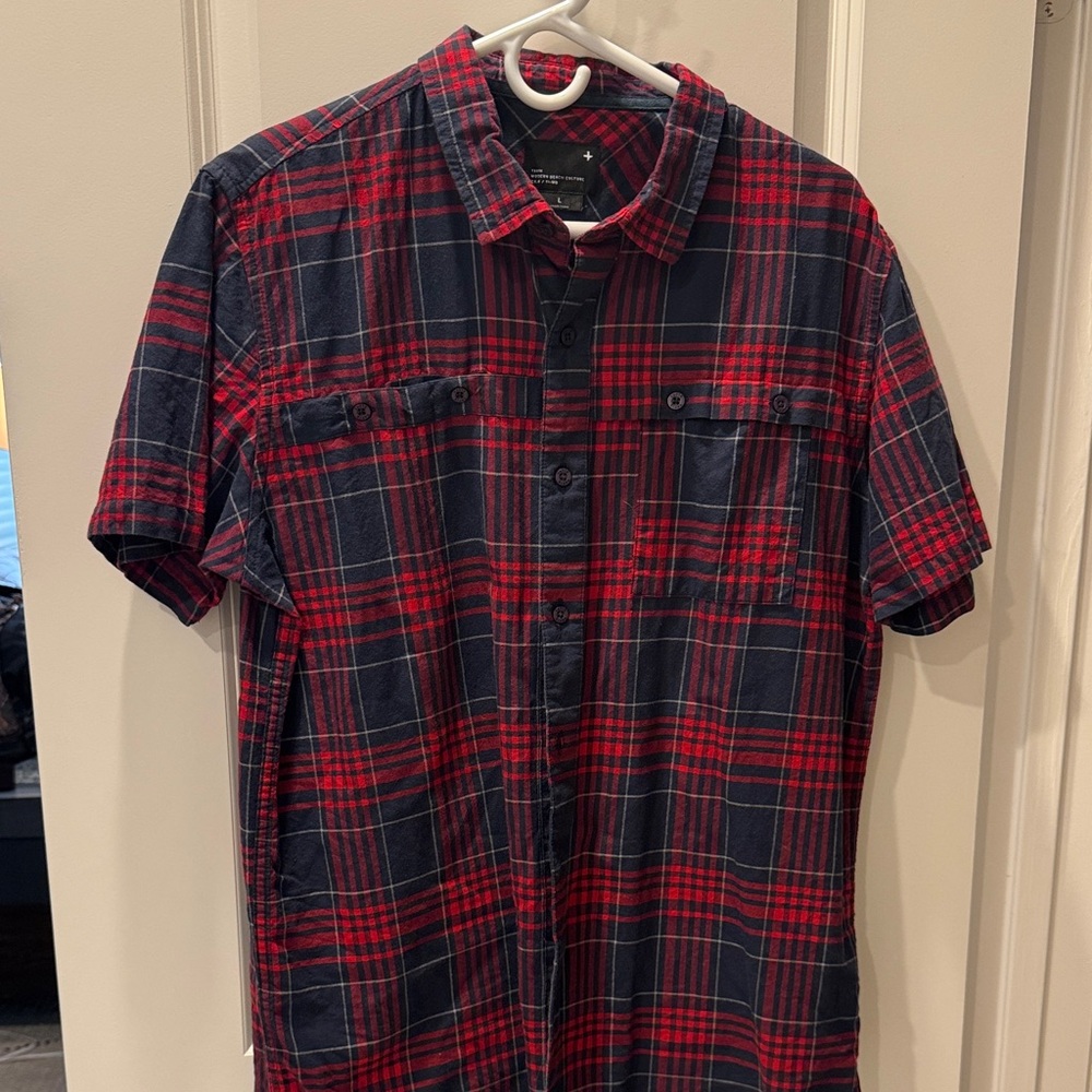 Tavik Navy and Red Plaid Button-Down Shirt